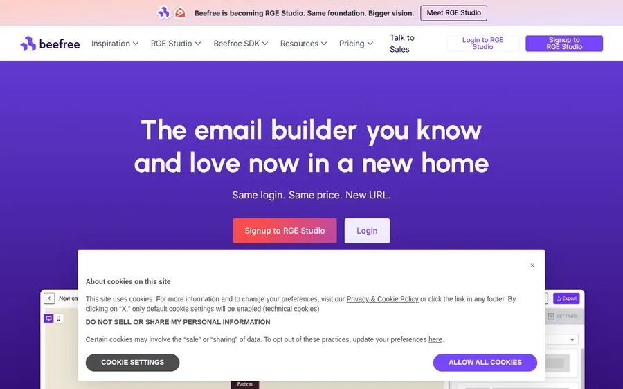 Beefree email-building interface screenshot