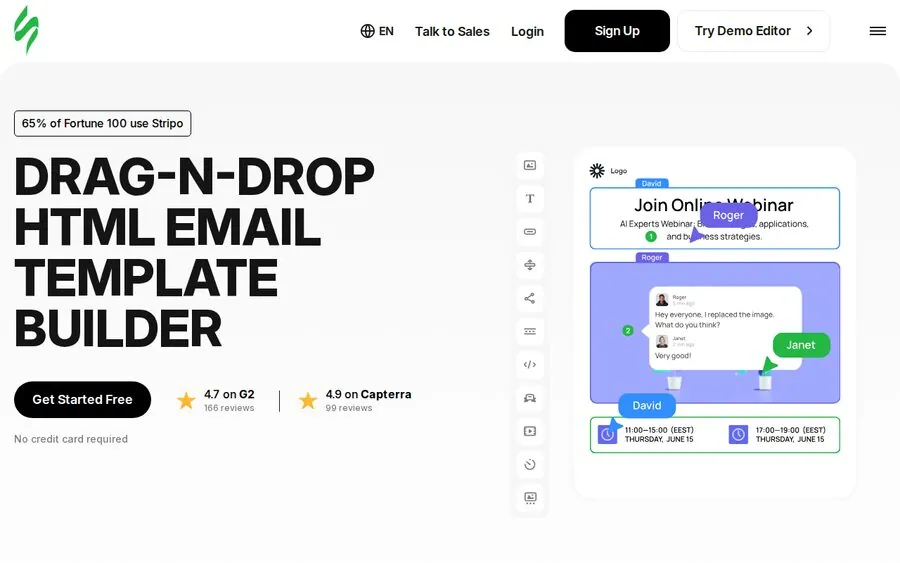 Stripo email-building interface screenshot