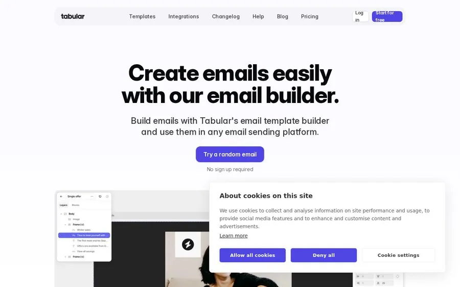 Tabular email-building interface screenshot